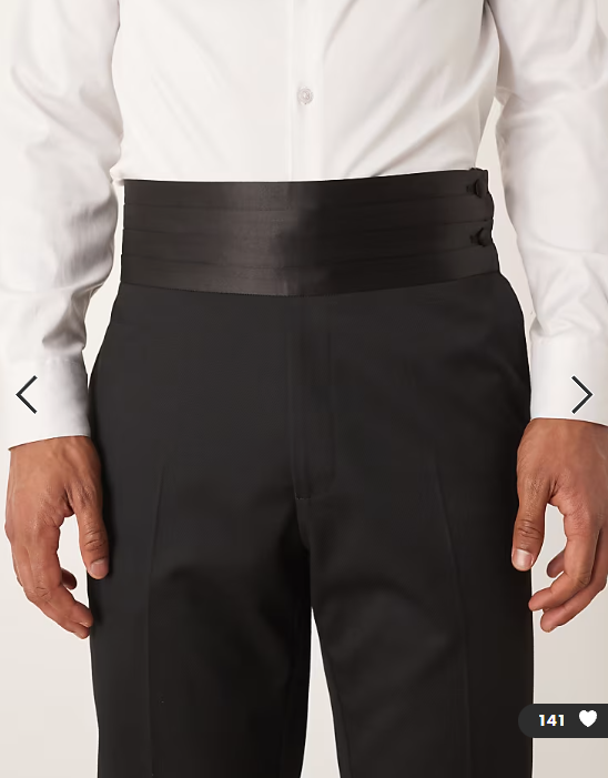 ASOS DESIGN straight tuxedo suit pants with cummerbund waistband in black