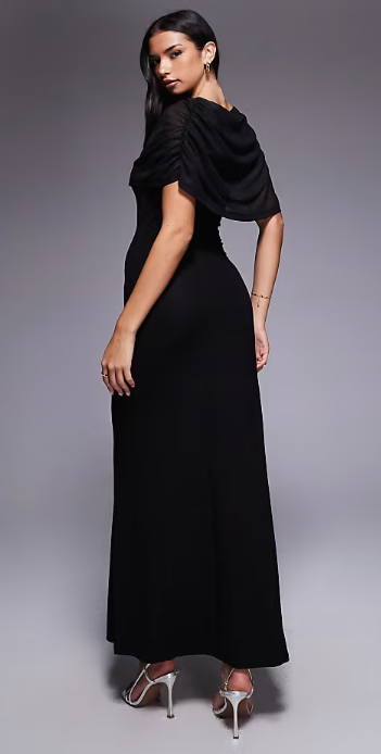 ASOS DESIGN mesh cape detail maxi dress in black