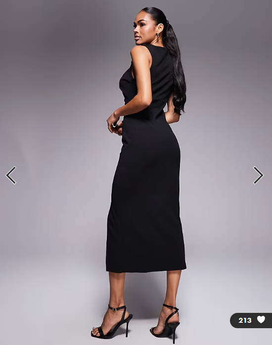 ASOS DESIGN slash neck ruched midi dress in black