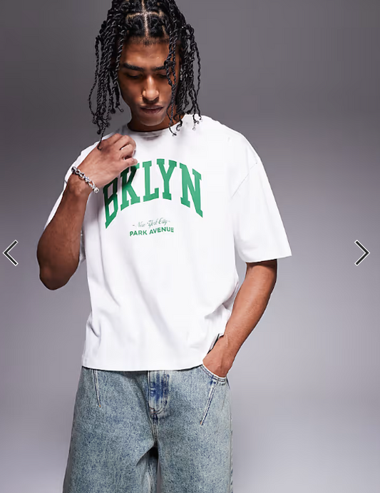 ASOS DESIGN boxy oversized T-shirt with city graphic in white.