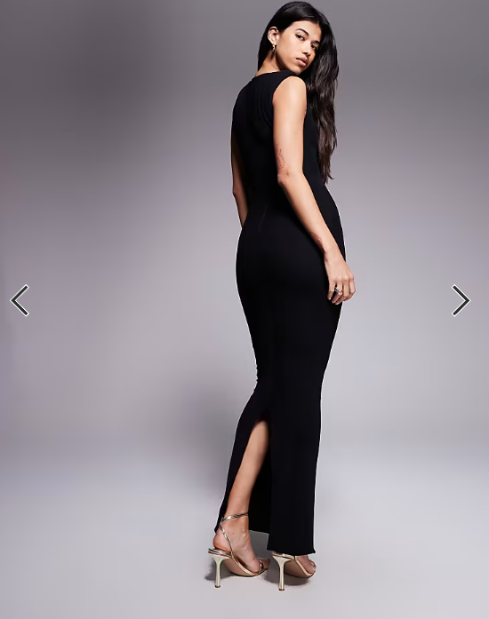 Wanderdoll Naomi sculpting sleeveless shoulder pad detail bodycon maxi dress in black