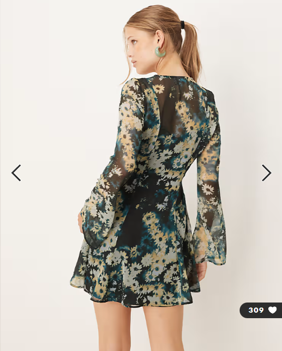ASOS DESIGN wrap mini dress with ties in blurred blue floral