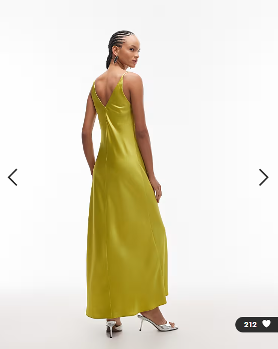 ASOS DESIGN v neck cami satin slip midi dress in chartreuse