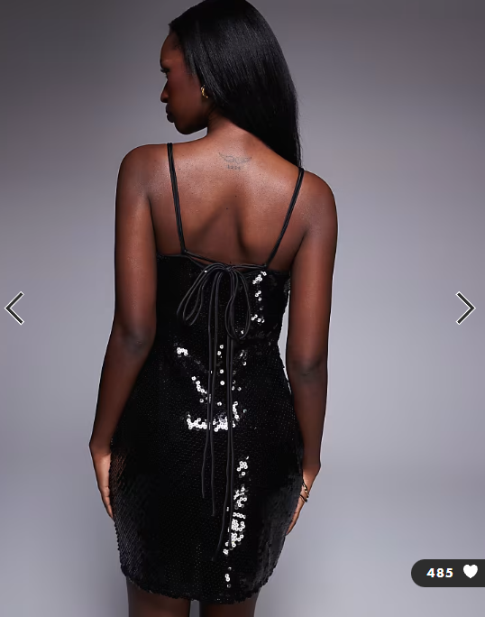 ASOS DESIGN sheer sequin cowl neck mini dress with strappy back in black