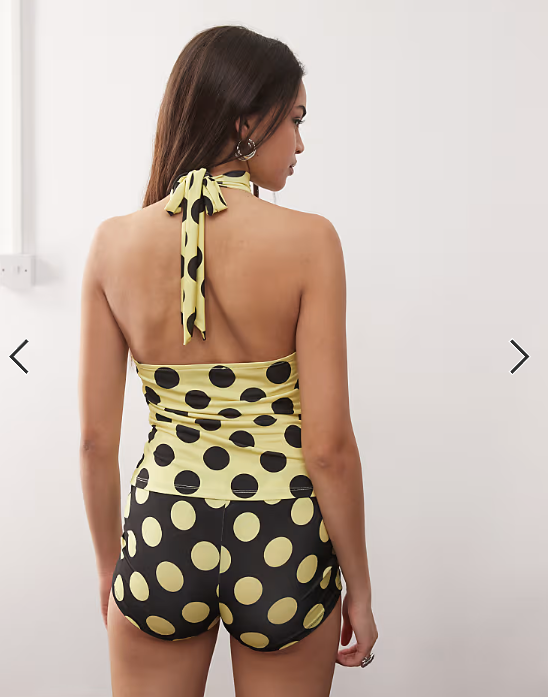 Collusion - high neck backless top in yellow spot