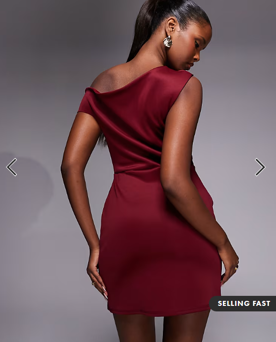 ASOS DESIGN off shoulder sculpted mini dress in burgundy scuba-style fabric