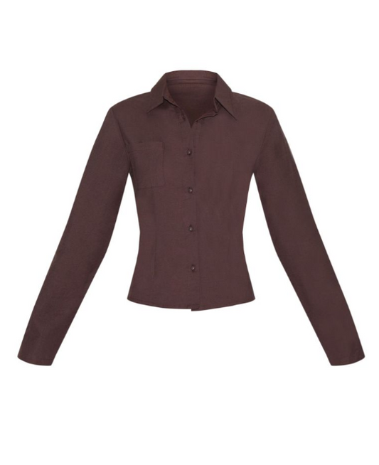 Chocolate Linen Look Button Up Fitted Shirt