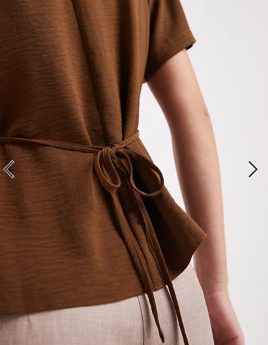 ASOS DESIGN tie back cinch detail woven tee in Chocolate