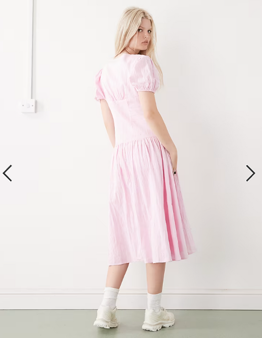 COLLUSION drop waist puff sleeve maxi dress in pink