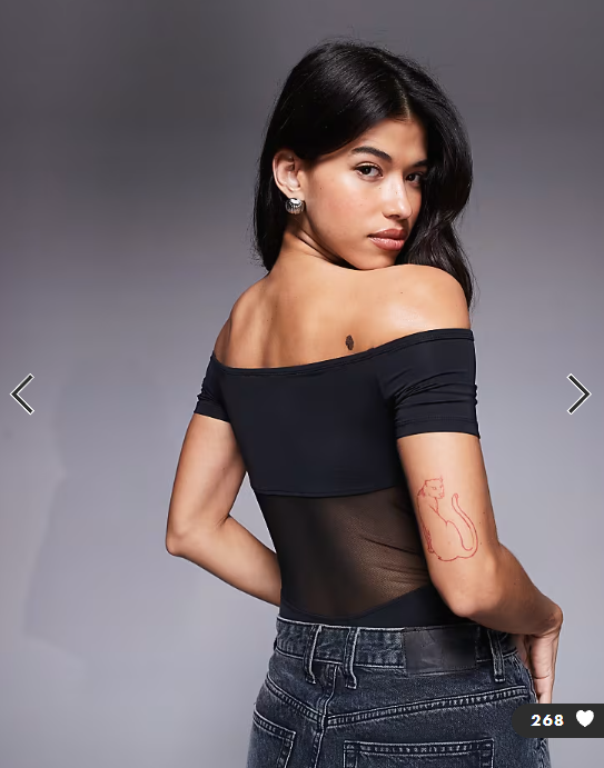 ASOS DESIGN bardot slinky mesh panel bodysuit in black