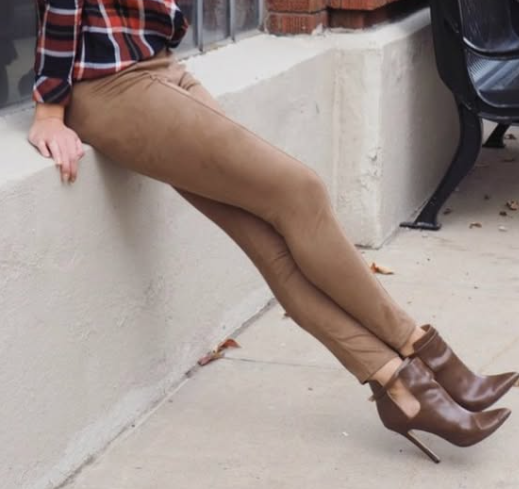 H&M - H&M Camel Skinny Biker Pants in faux suede