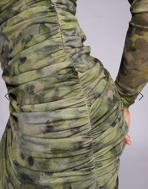 ASOS DESIGN printed mesh long sleeve maxi dress with asymmetric ruching in abstract floral print