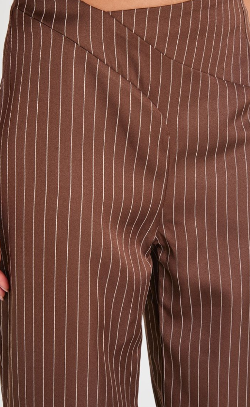 Chocolate Pinstripe Dipped Waist Straight Leg Trousers
