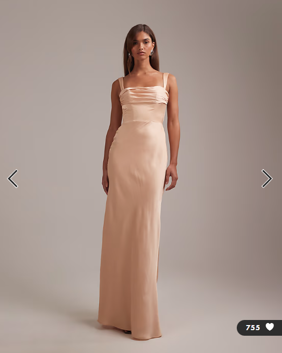 ASOS DESIGN bridesmaids satin draped bust maxi dress with column skirt in apricot