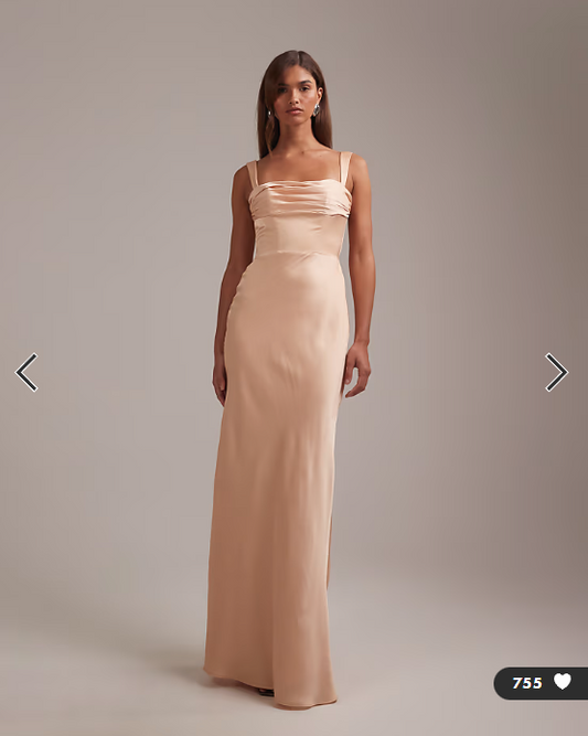 ASOS DESIGN bridesmaids satin draped bust maxi dress with column skirt in apricot