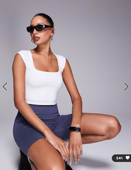 4505 active square neck cap sleeve top in white
