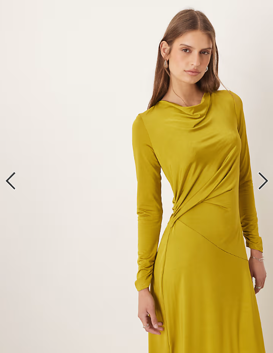 ASOS DESIGN long sleeve ruched knot detail maxi dress in green