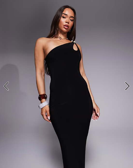 Fashionkilla exclusive double sculpted slinky one shoulder cutout bead detail maxi dress in black