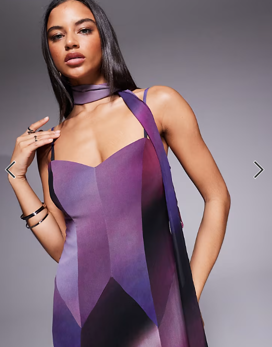 Forever New scarf neck cami strap hanky hem maxi dress in purple ombre