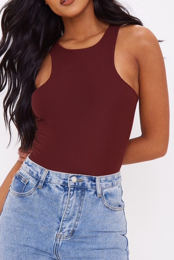 Tall Chocolate Soft Touch Racer Neck Bodysuit