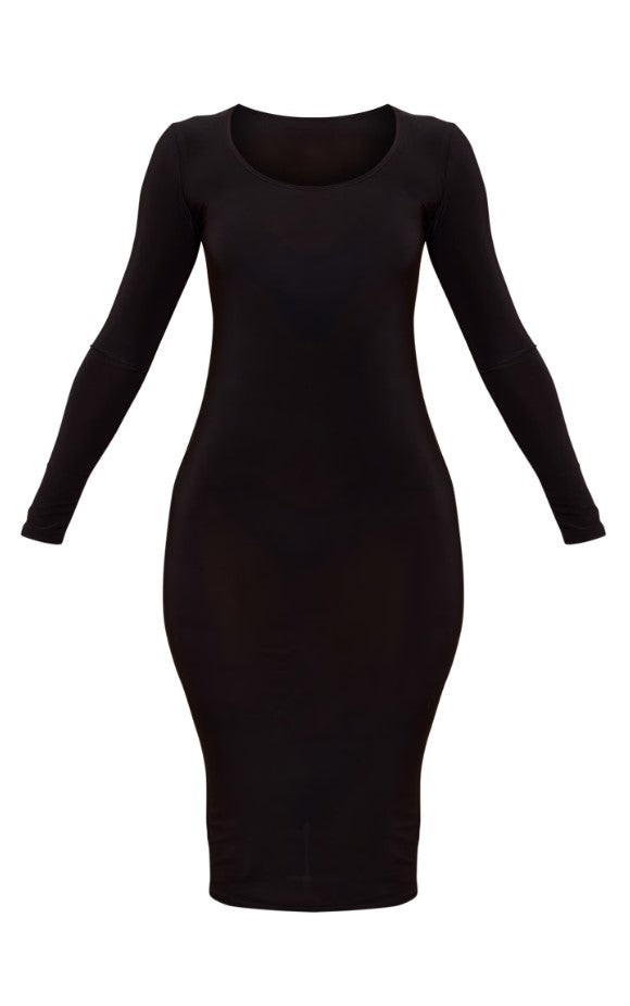 Petite Black Long Sleeve Jersey Midi Dress