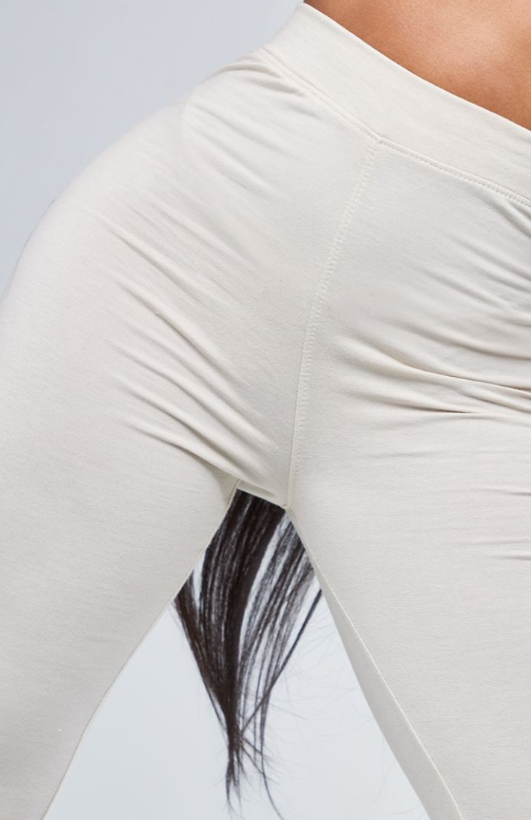 Shape Oatmeal Cotton High Waist Flared Trousers