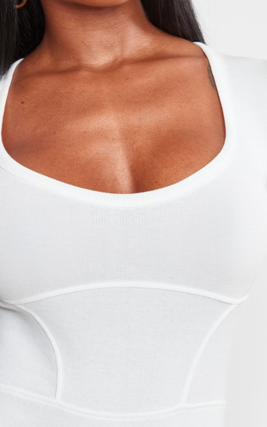 Shape Cream Rib Seam Detail Short Sleeve Unitard