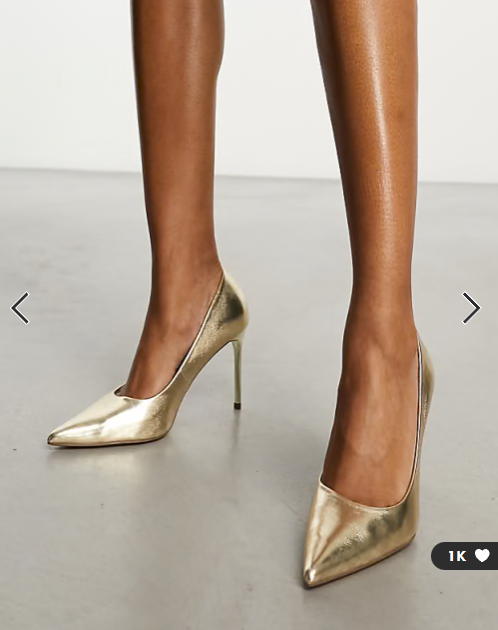 ASOS DESIGN Paphos pointed high heeled court shoes in gold
