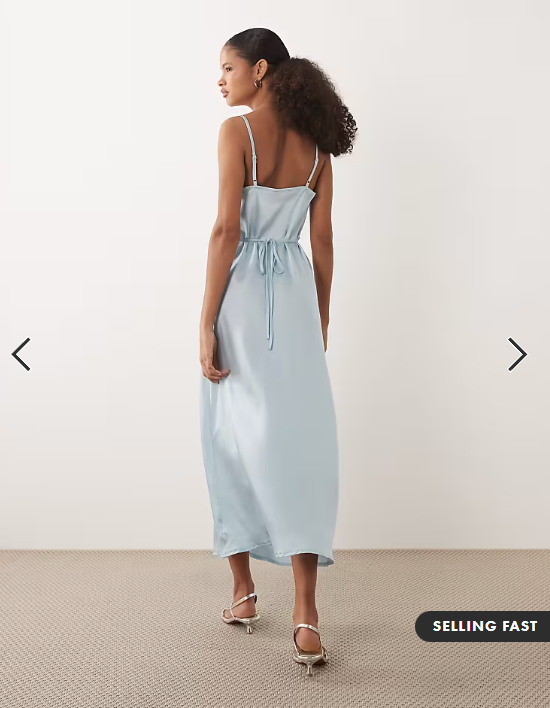 New Look satin cowl neck midi dress in light blue