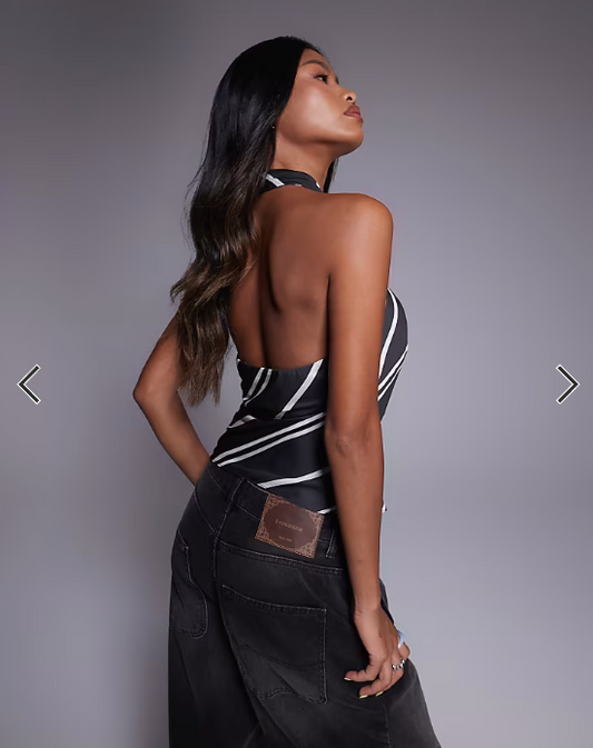 ASOS DESIGN halter top with tie detail in stripe