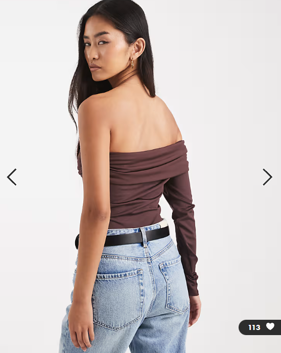 New Look one sleeve ruched bodysuit in brown