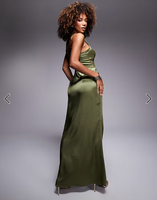 Never Fully Dressed Mimi lace cut-out slip maxi dress in olive