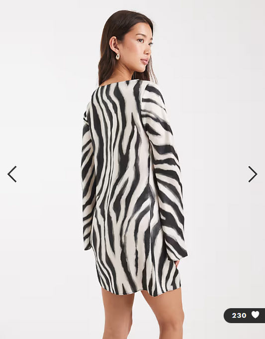 New Look - zebra print satin mini dress in black zebra