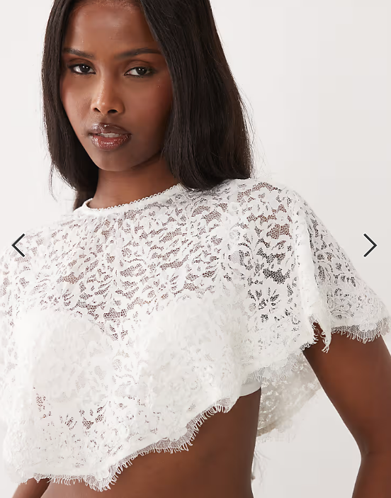 ASOS DESIGN lace trim cape top in white