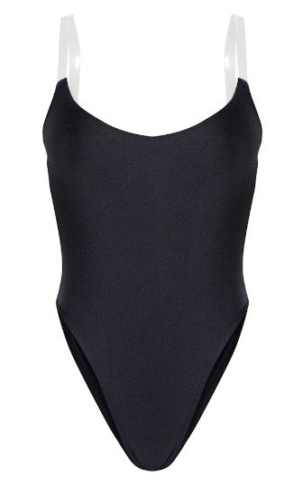 Black Clear Strap Scoop Swimsuit