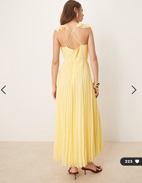ASOS DESIGN frill wrap detail pleated midi dress in lemon yellow