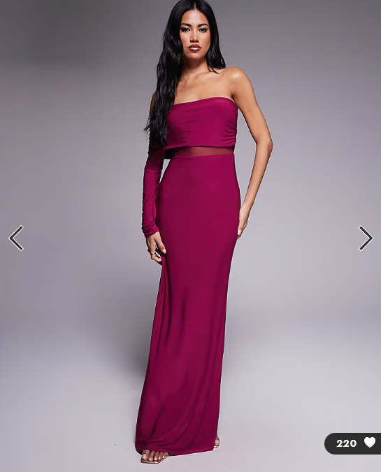 Asos - Missyempire double sculpted slinky asymmetric one shoulder mesh panel maxi dress in raspberry