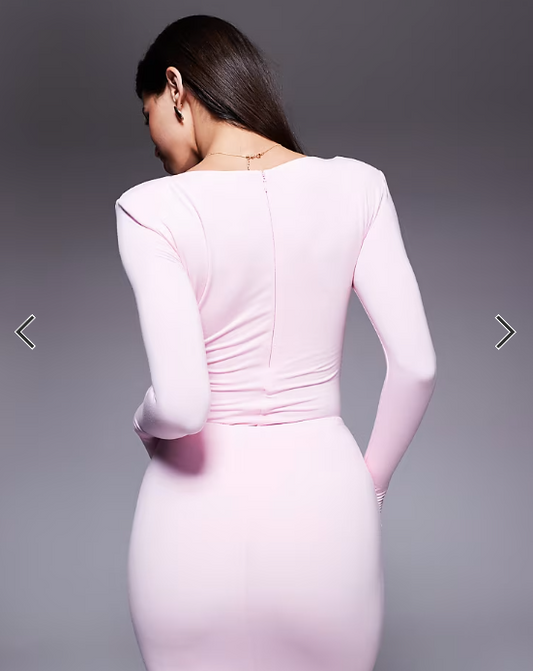 Wanderdoll Nara sculpting second skin slash neck long sleeve bodysuit in pink