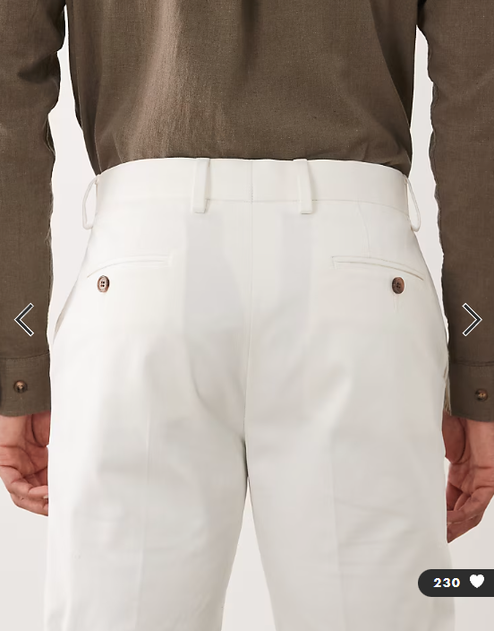 ASOS DESIGN tailored cotton rich slim chino trousers in white with turnup