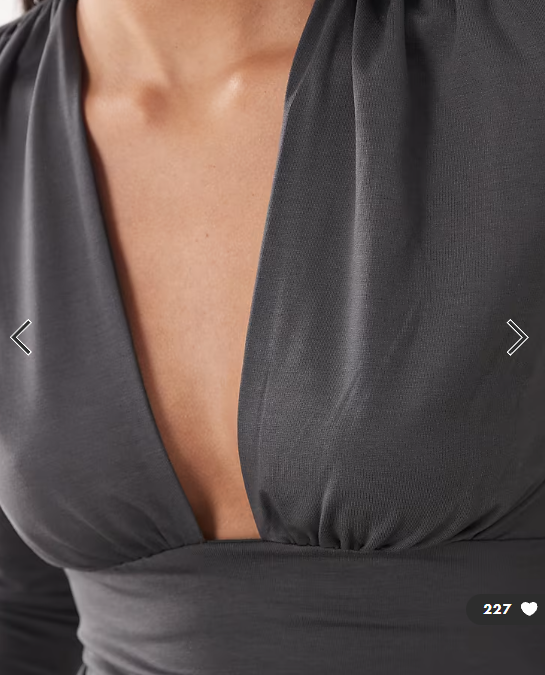 Weekday plunge long sleeve top in dark grey exclusive to ASOS