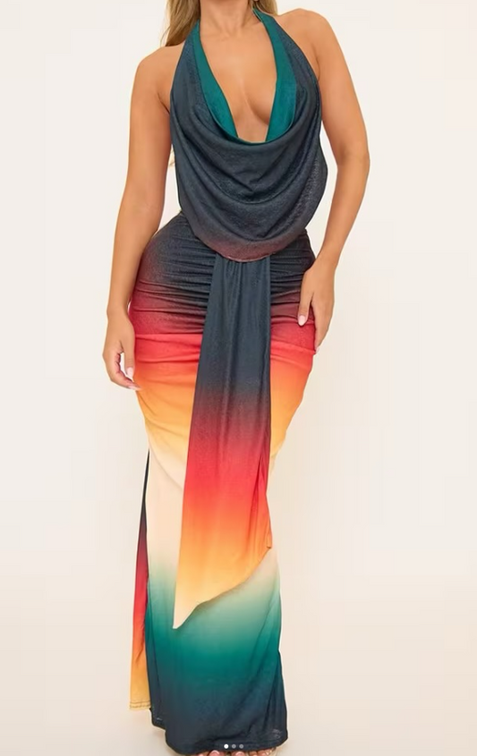Ego - Halterneck cowl front top and low waist drape skirt - SET