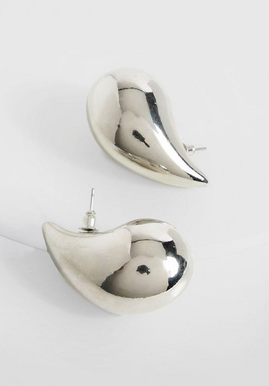 Statement Tear Drop Earrings - silver