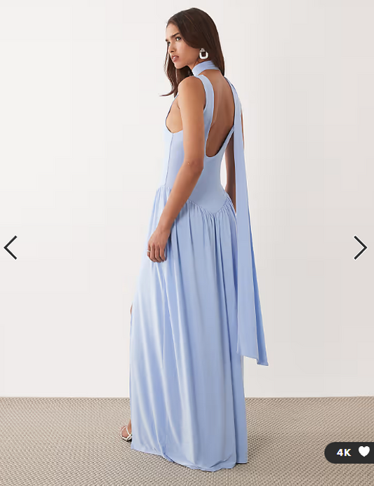 ASOS DESIGN slinky maxi dress with scarf detail in pale blue
