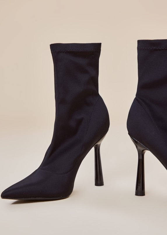 Black Stretch Ankle Stiletto Heeled Boots