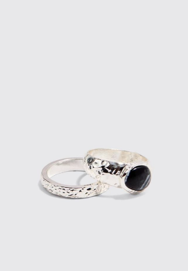 2 Pack Marble Stone Rings In Silver - silver