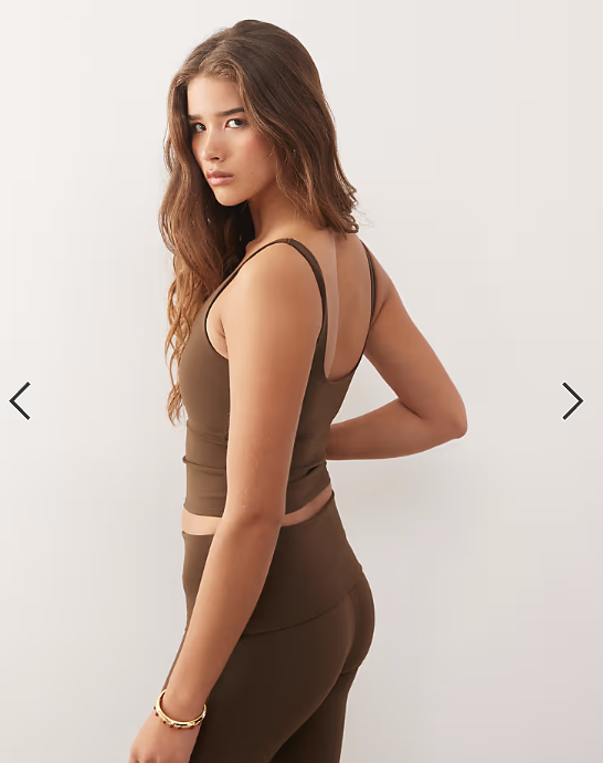 Weekday mix and match sports double layer seamless stretch square neck top in dark brown
