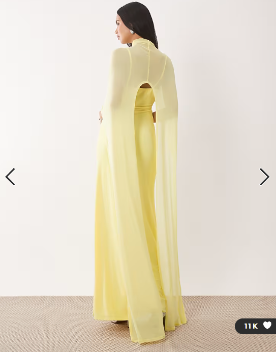 ASOS DESIGN exaggerated cape maxi dress in lemon