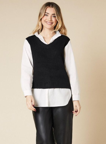 2 in 1 Shirt and V Neck Knitted Sweater Vest
