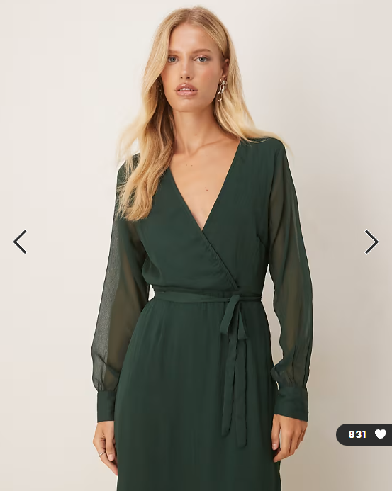 Vila - longsleeve v neck midi dress in dark green