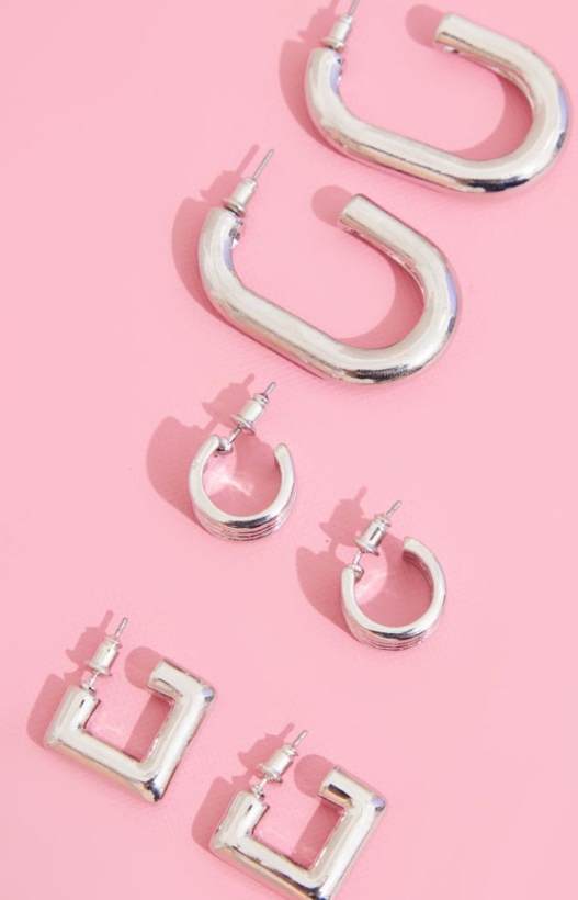 Recycled Silver Chunky Hoop Multipack Earrings